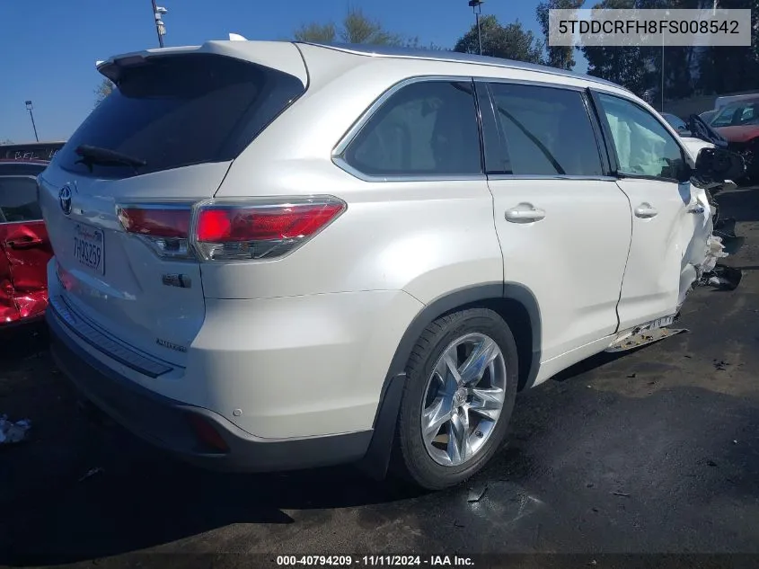 2015 Toyota Highlander Hybrid Limited Platinum V6 VIN: 5TDDCRFH8FS008542 Lot: 40794209