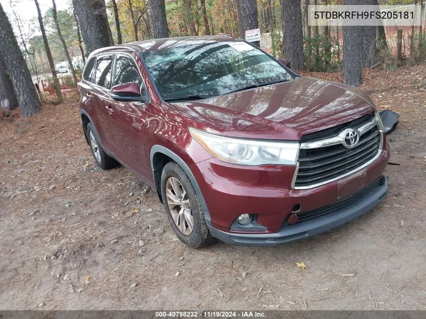 2015 Toyota Highlander Le Plus V6 VIN: 5TDBKRFH9FS205181 Lot: 40798232