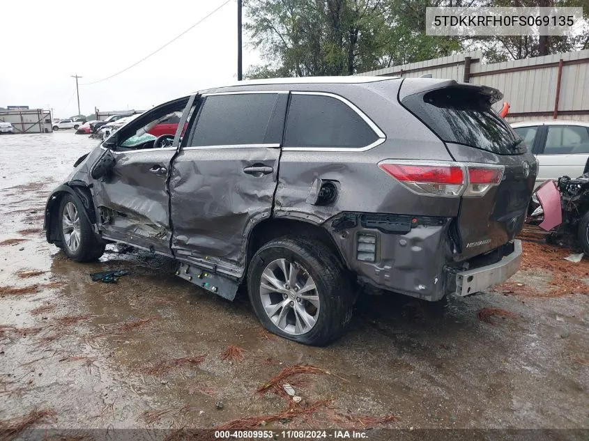 2015 Toyota Highlander Xle V6 VIN: 5TDKKRFH0FS069135 Lot: 40809953