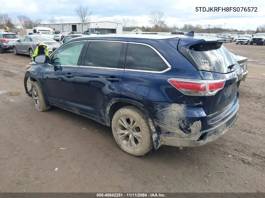 2015 Toyota Highlander Xle V6 VIN: 5TDJKRFH8FS076572 Lot: 40842251