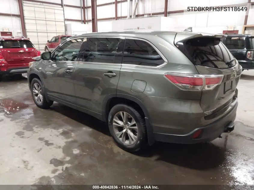 2015 Toyota Highlander Le Plus V6 VIN: 5TDBKRFH3FS118649 Lot: 40842836