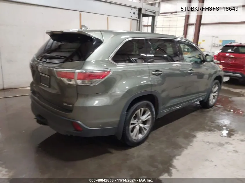 2015 Toyota Highlander Le Plus V6 VIN: 5TDBKRFH3FS118649 Lot: 40842836