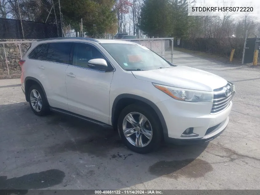 2015 Toyota Highlander Limited V6 VIN: 5TDDKRFH5FS072220 Lot: 40851122