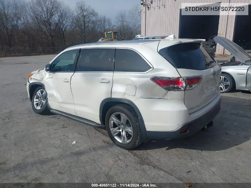 2015 Toyota Highlander Limited V6 VIN: 5TDDKRFH5FS072220 Lot: 40851122