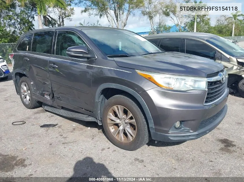 2015 Toyota Highlander Le Plus V6 VIN: 5TDBKRFH9FS154118 Lot: 40851968