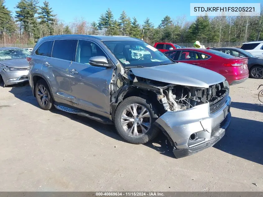 2015 Toyota Highlander Xle V6 VIN: 5TDJKRFH1FS205221 Lot: 40869634