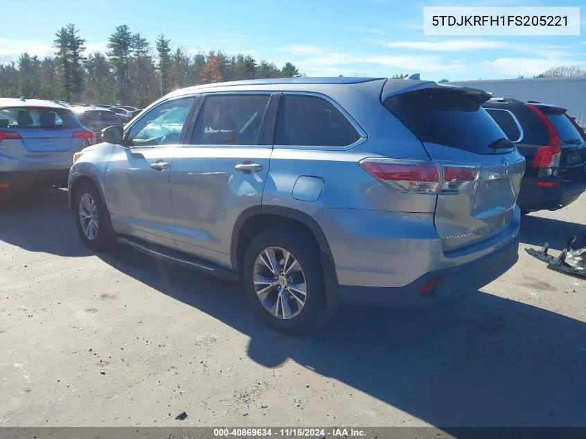 2015 Toyota Highlander Xle V6 VIN: 5TDJKRFH1FS205221 Lot: 40869634