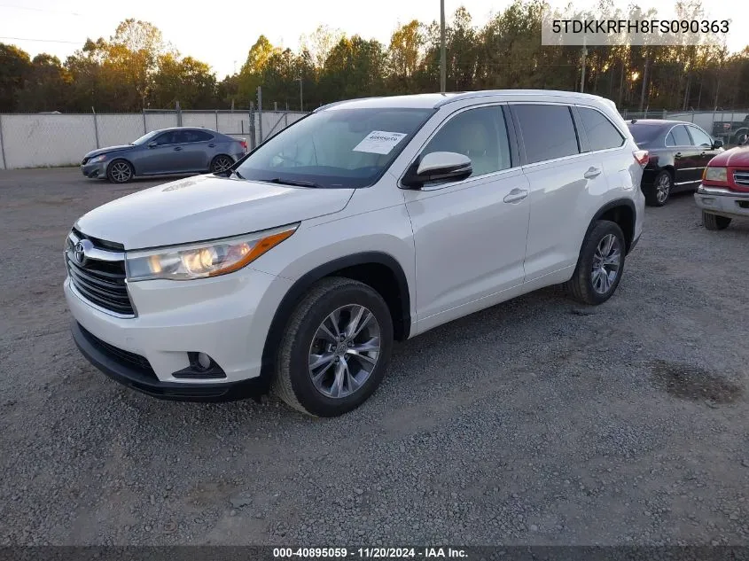 2015 Toyota Highlander Xle V6 VIN: 5TDKKRFH8FS090363 Lot: 40895059