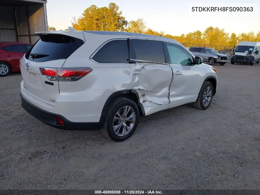 2015 Toyota Highlander Xle V6 VIN: 5TDKKRFH8FS090363 Lot: 40895059