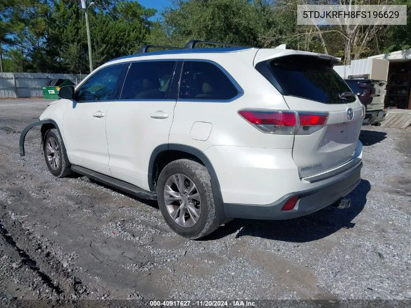 2015 Toyota Highlander Xle V6 VIN: 5TDJKRFH8FS196629 Lot: 40917627