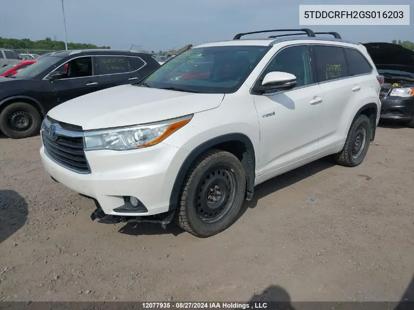 2016 Toyota Highlander Hybrid Ltd Platinum VIN: 5TDDCRFH2GS016203 Lot: 12077935