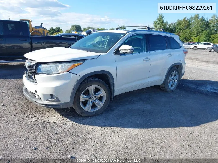 2016 Toyota Highlander Limited VIN: 5TDDKRFH0GS229251 Lot: 12080010