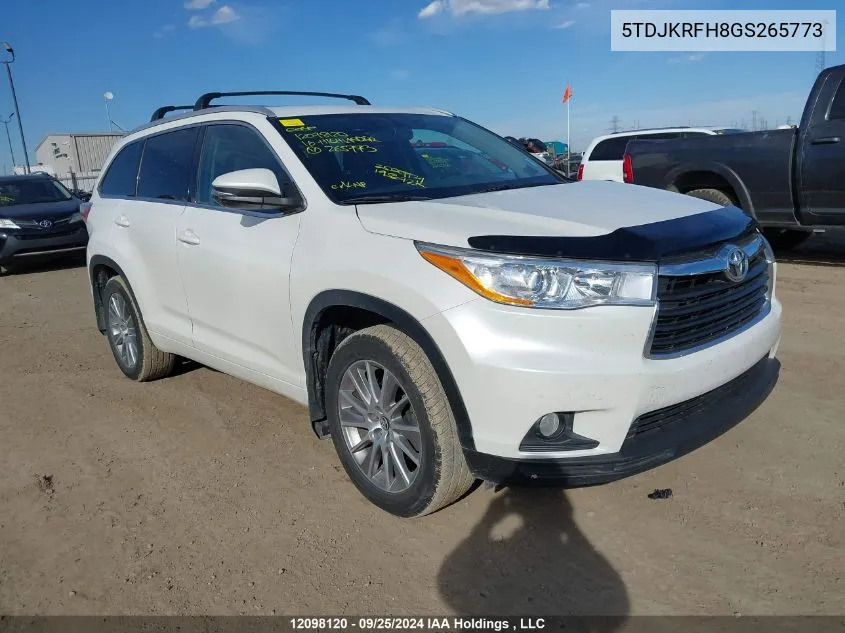 2016 Toyota Highlander Xle VIN: 5TDJKRFH8GS265773 Lot: 12098120