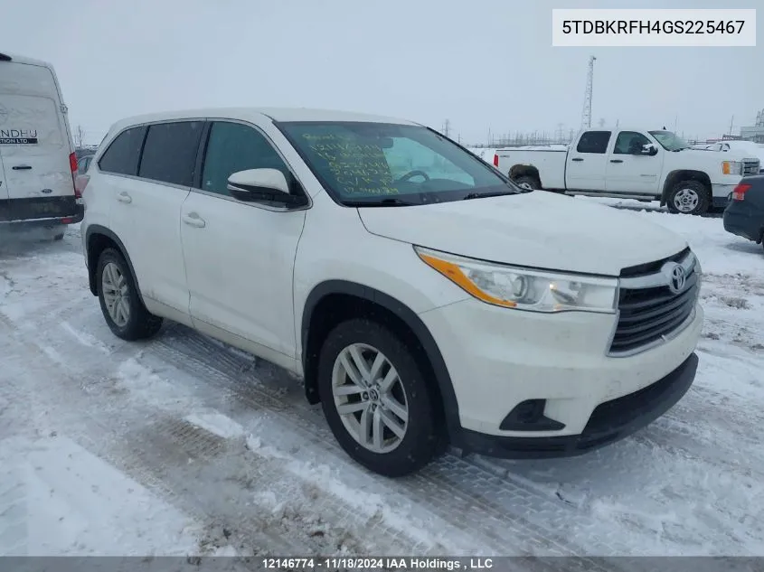 2016 Toyota Highlander Le VIN: 5TDBKRFH4GS225467 Lot: 12146774