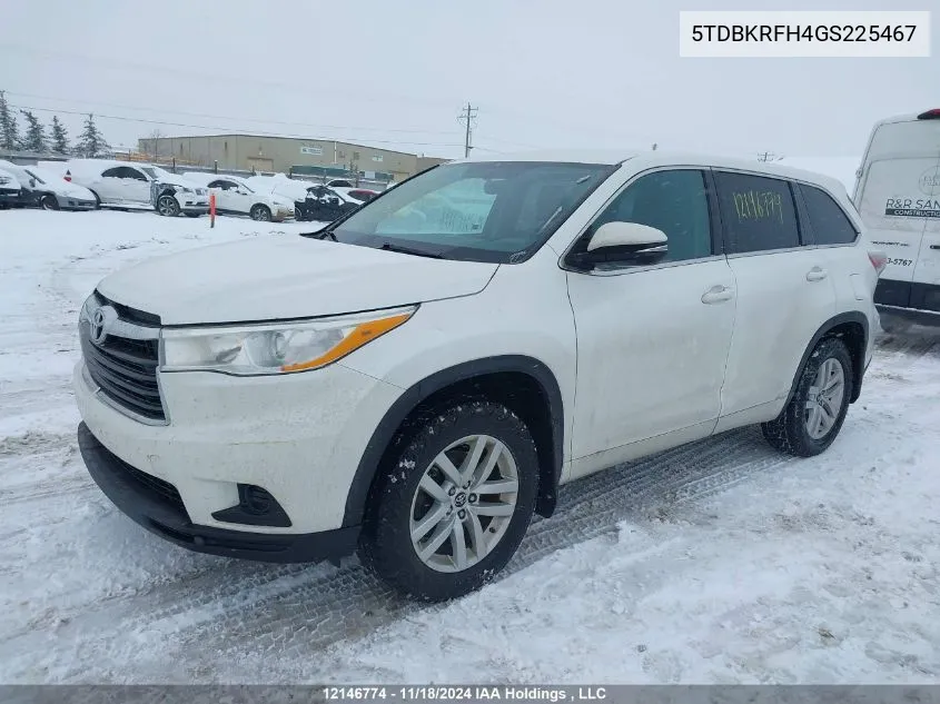 2016 Toyota Highlander Le VIN: 5TDBKRFH4GS225467 Lot: 12146774