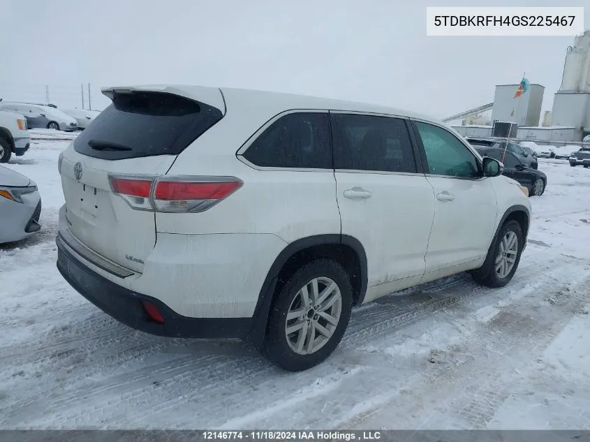 2016 Toyota Highlander Le VIN: 5TDBKRFH4GS225467 Lot: 12146774