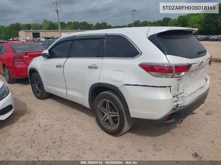 5TDZARFH0GS018169 2016 Toyota Highlander Le