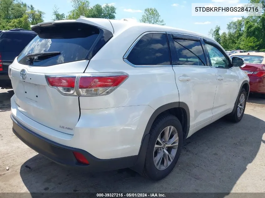 5TDBKRFH8GS284716 2016 Toyota Highlander Le Plus V6