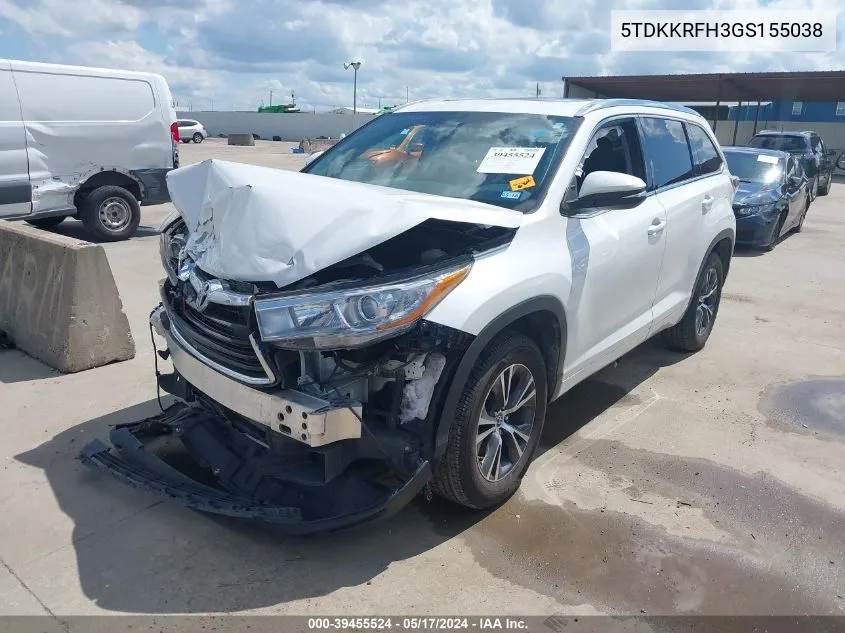 5TDKKRFH3GS155038 2016 Toyota Highlander Xle V6