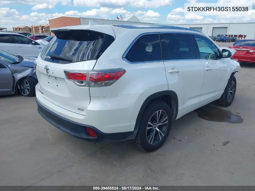 5TDKKRFH3GS155038 2016 Toyota Highlander Xle V6