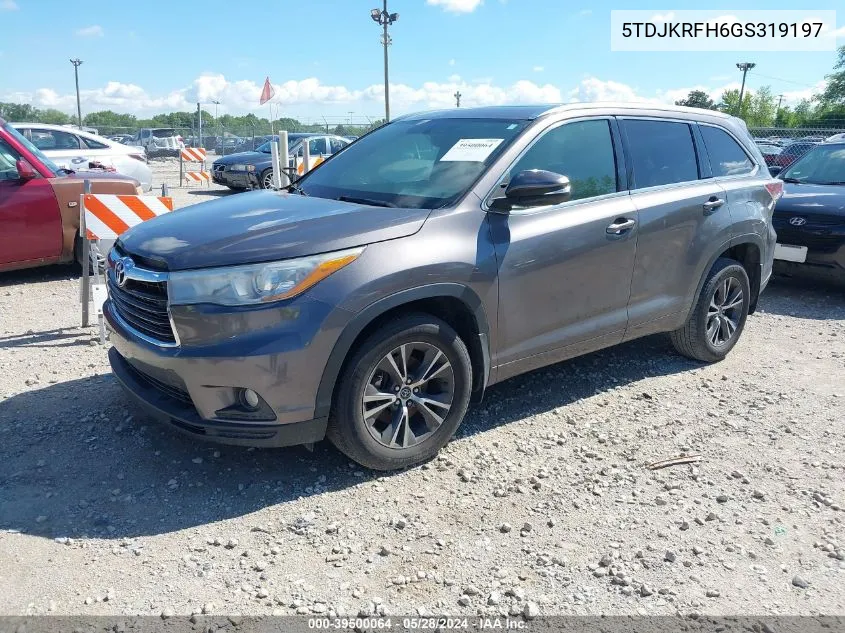 2016 Toyota Highlander Xle V6 VIN: 5TDJKRFH6GS319197 Lot: 39500064