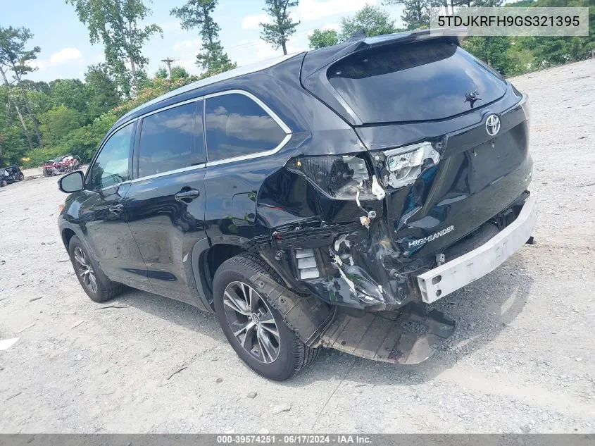 2016 Toyota Highlander Xle V6 VIN: 5TDJKRFH9GS321395 Lot: 39574251