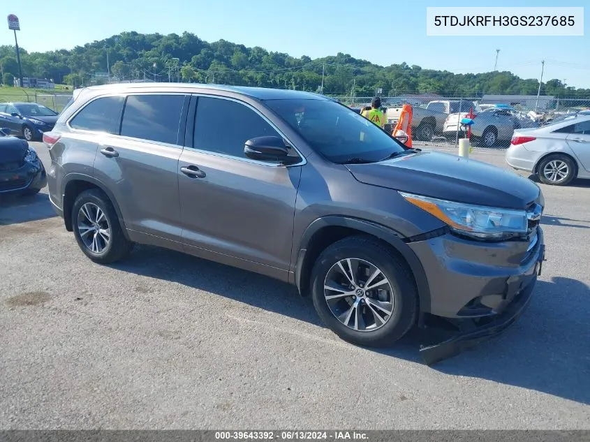 2016 Toyota Highlander Xle V6 VIN: 5TDJKRFH3GS237685 Lot: 39643392