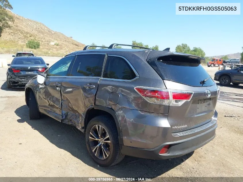 5TDKKRFH0GS505063 2016 Toyota Highlander Xle V6