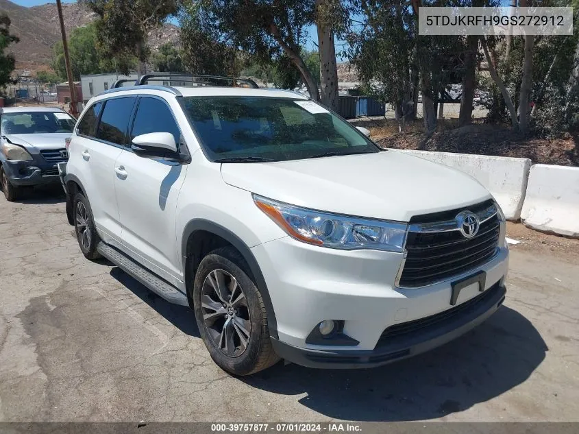 2016 Toyota Highlander Xle V6 VIN: 5TDJKRFH9GS272912 Lot: 39757877