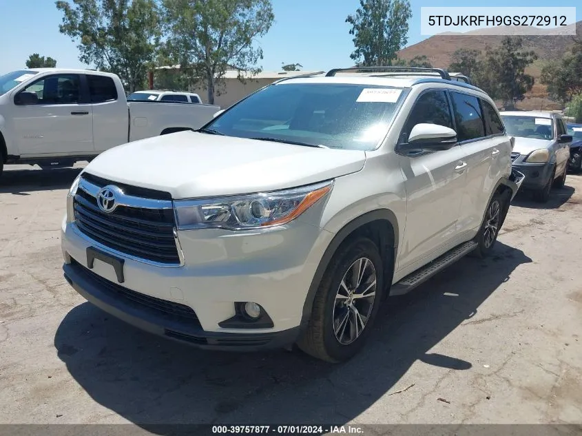 2016 Toyota Highlander Xle V6 VIN: 5TDJKRFH9GS272912 Lot: 39757877