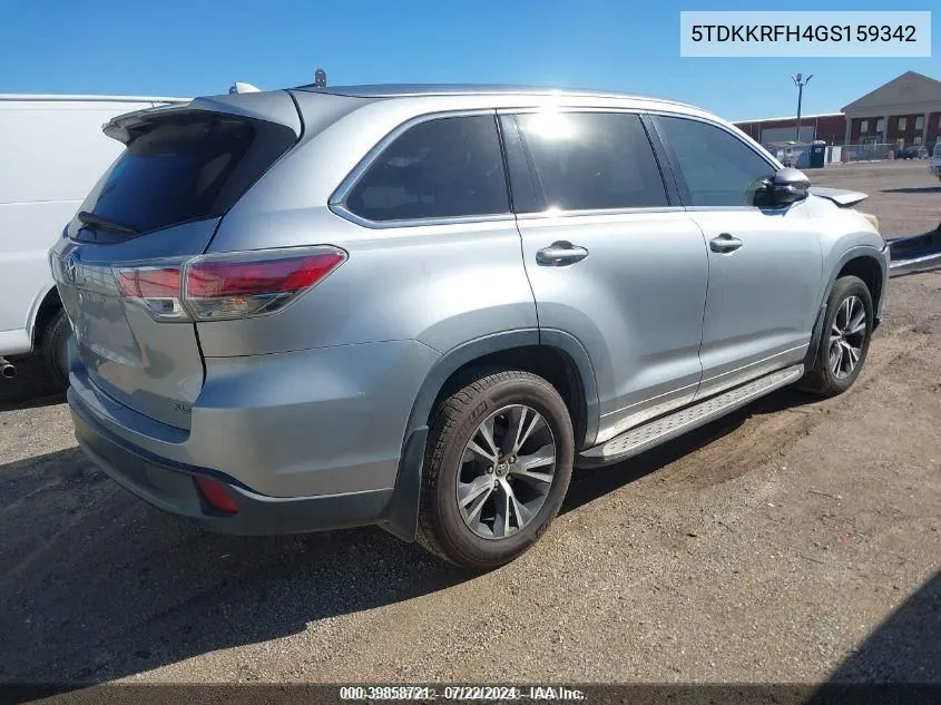 5TDKKRFH4GS159342 2016 Toyota Highlander Xle V6