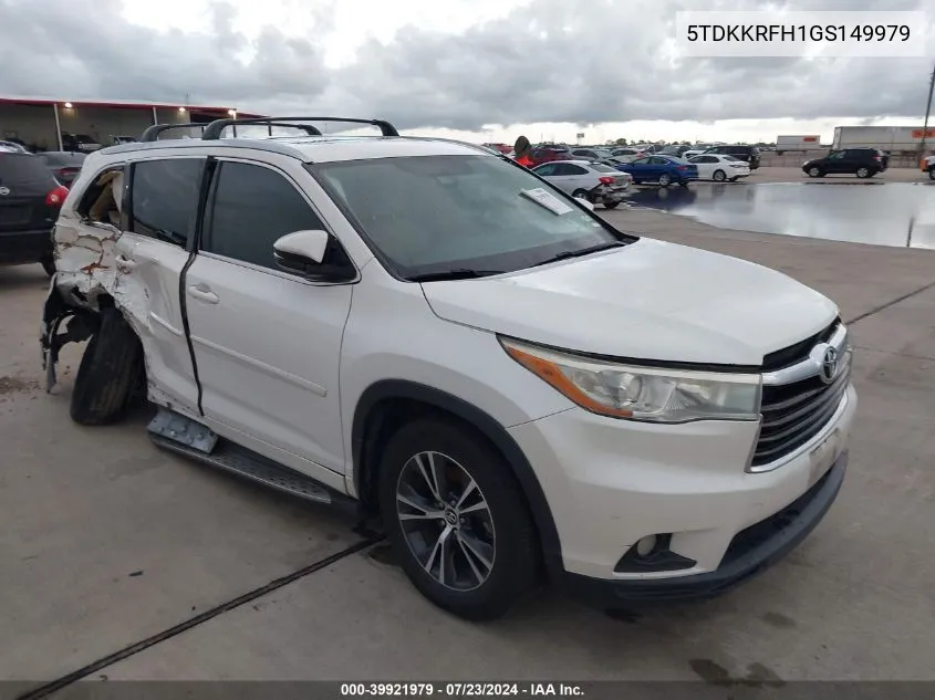 5TDKKRFH1GS149979 2016 Toyota Highlander Xle V6