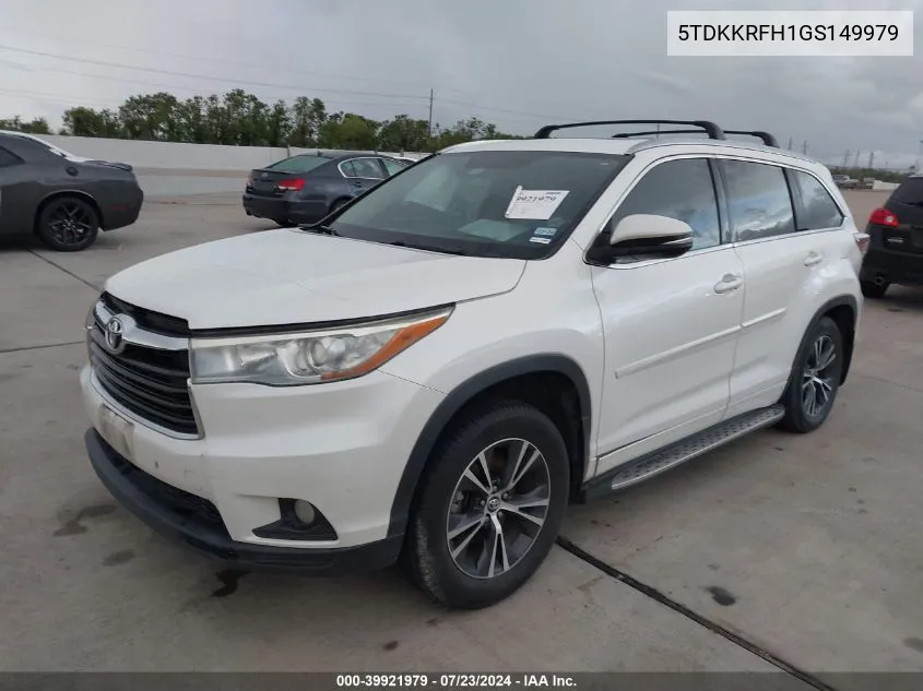 2016 Toyota Highlander Xle V6 VIN: 5TDKKRFH1GS149979 Lot: 39921979