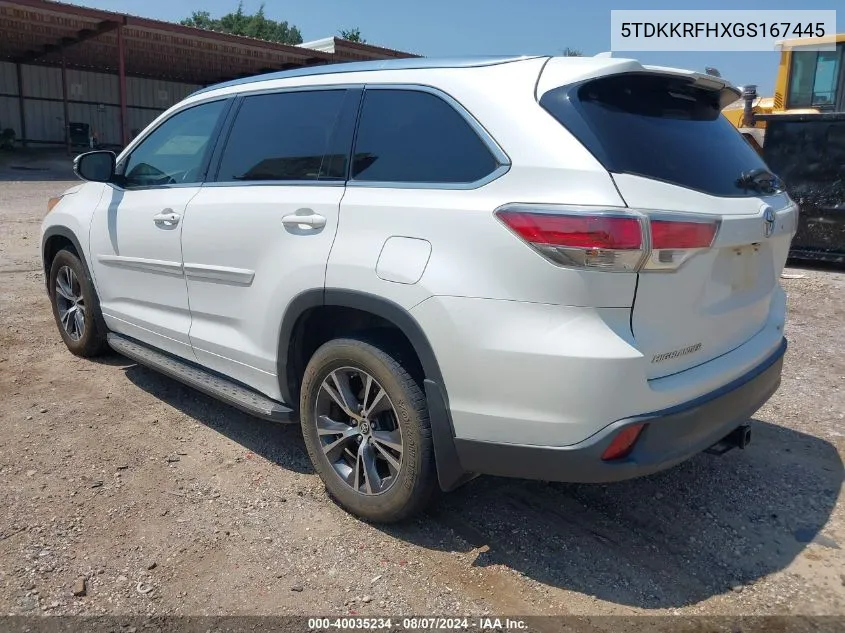 2016 Toyota Highlander Xle V6 VIN: 5TDKKRFHXGS167445 Lot: 40035234