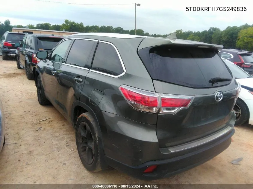 2016 Toyota Highlander Limited/Ltd Platinum VIN: 5TDDKRFH7GS249836 Lot: 40086110