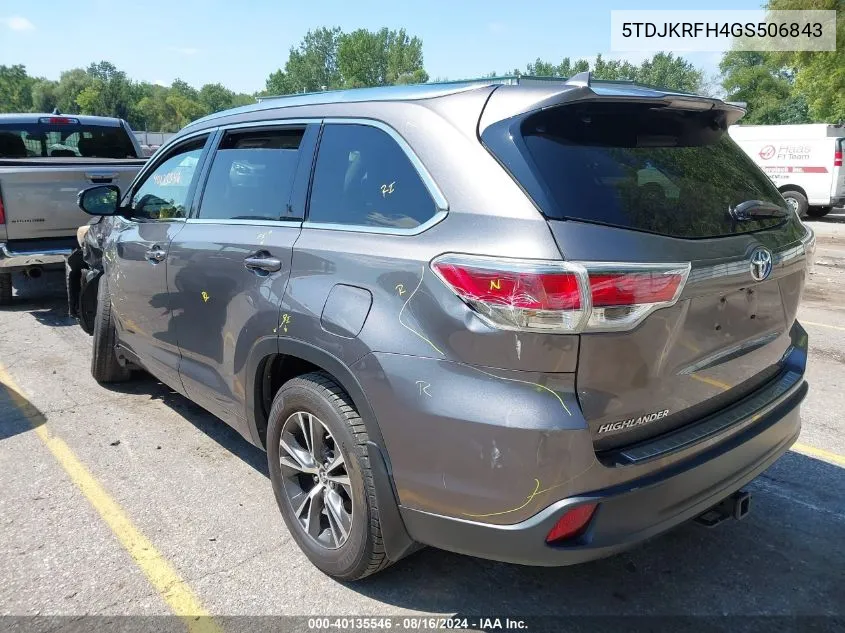 2016 Toyota Highlander Xle V6 VIN: 5TDJKRFH4GS506843 Lot: 40135546