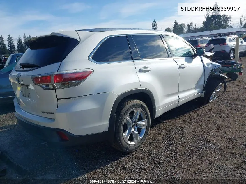 2016 Toyota Highlander Limited/Ltd Platinum VIN: 5TDDKRFH5GS339907 Lot: 40144878