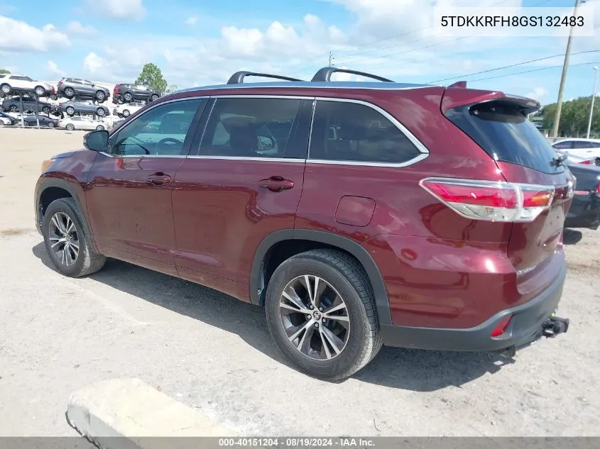 2016 Toyota Highlander Xle V6 VIN: 5TDKKRFH8GS132483 Lot: 40151204