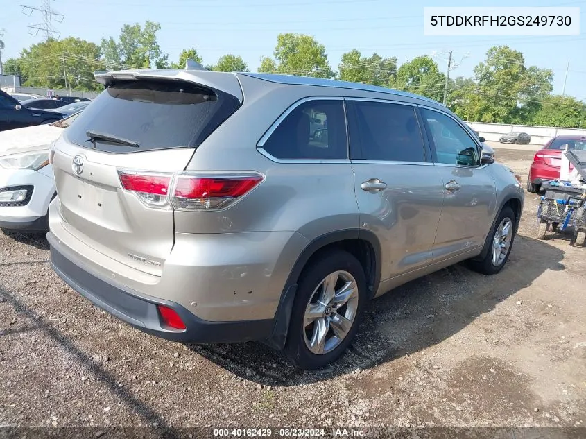 2016 Toyota Highlander Limited V6 VIN: 5TDDKRFH2GS249730 Lot: 40162429