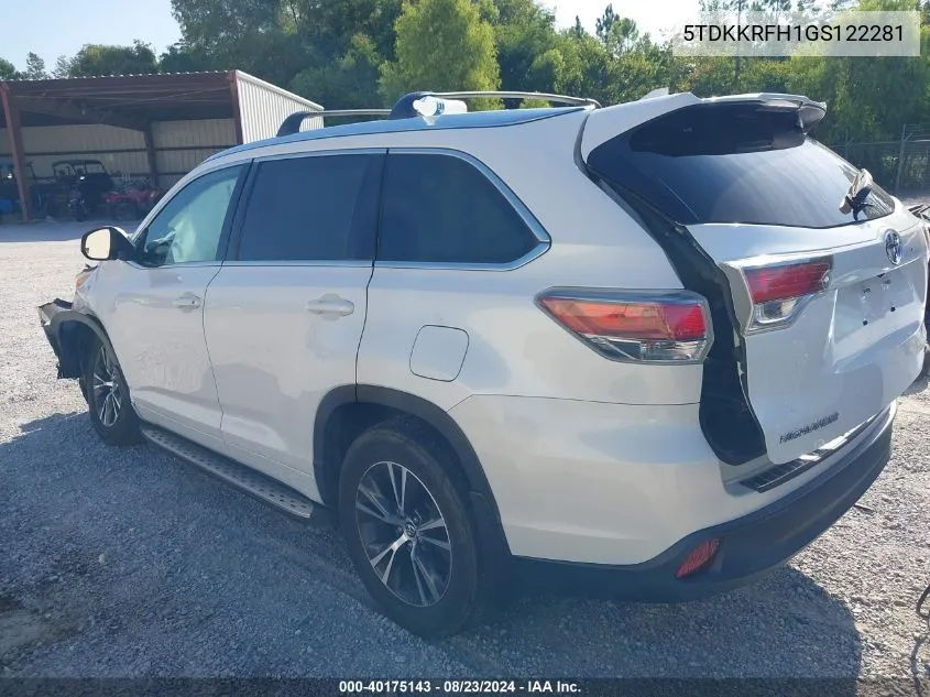 2016 Toyota Highlander Xle V6 VIN: 5TDKKRFH1GS122281 Lot: 40175143