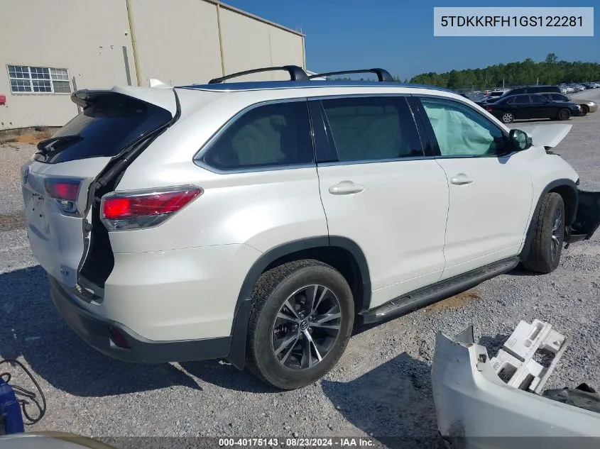 2016 Toyota Highlander Xle V6 VIN: 5TDKKRFH1GS122281 Lot: 40175143