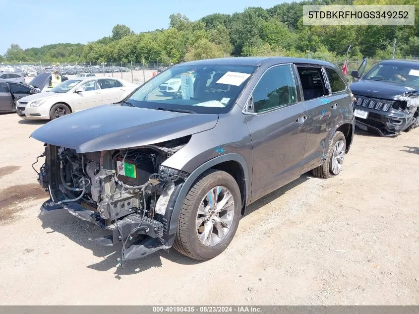 5TDBKRFH0GS349252 2016 Toyota Highlander Le Plus V6