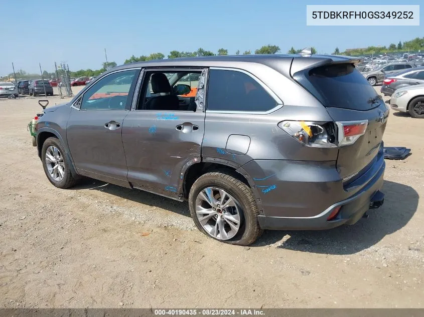 2016 Toyota Highlander Le Plus V6 VIN: 5TDBKRFH0GS349252 Lot: 40190435