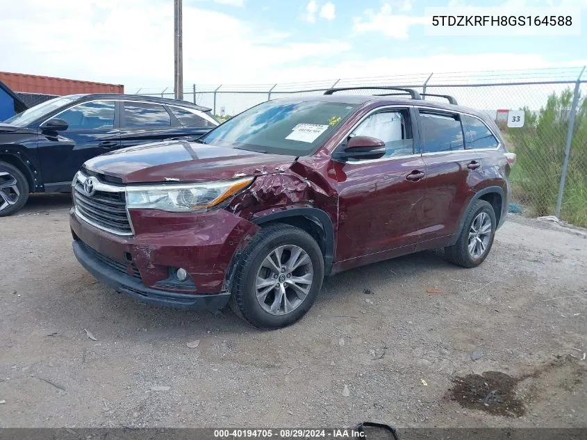 2016 Toyota Highlander Le/Le Plus VIN: 5TDZKRFH8GS164588 Lot: 40194705