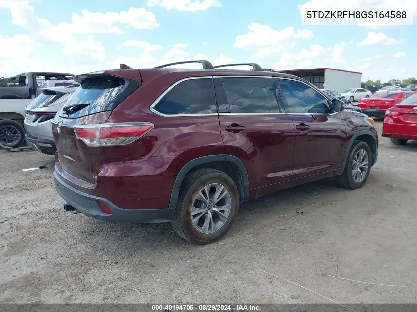 2016 Toyota Highlander Le/Le Plus VIN: 5TDZKRFH8GS164588 Lot: 40194705