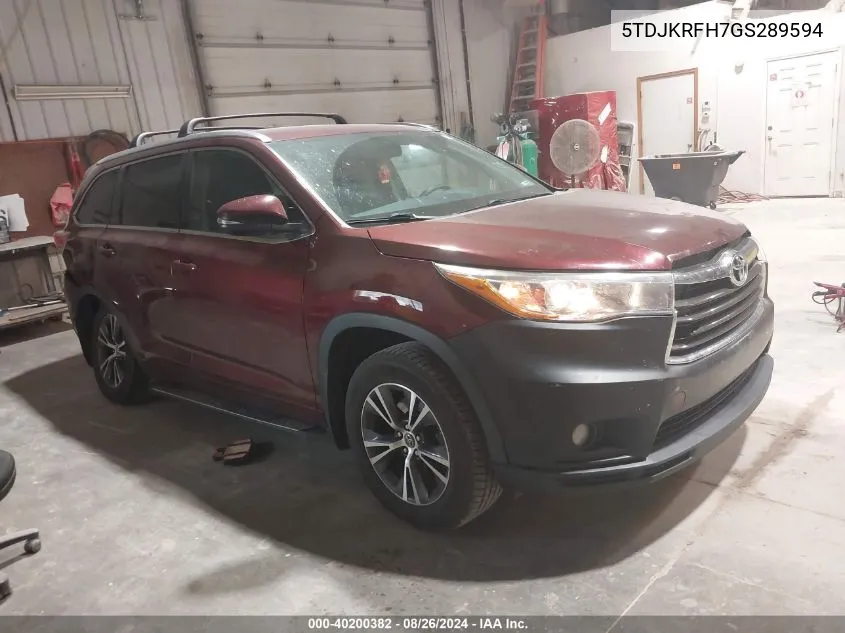 2016 Toyota Highlander Xle V6 VIN: 5TDJKRFH7GS289594 Lot: 40200382