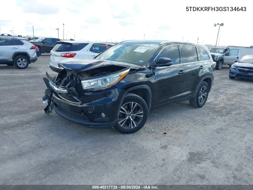 5TDKKRFH3GS134643 2016 Toyota Highlander Xle V6