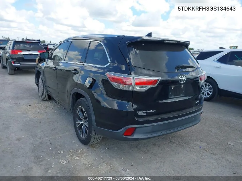 5TDKKRFH3GS134643 2016 Toyota Highlander Xle V6