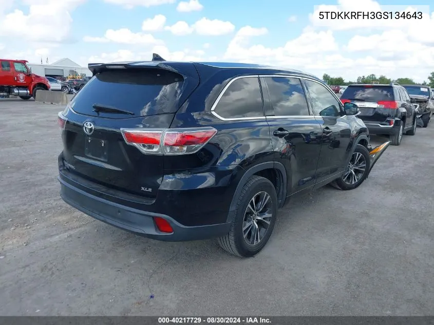 5TDKKRFH3GS134643 2016 Toyota Highlander Xle V6