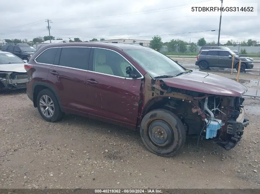 5TDBKRFH6GS314652 2016 Toyota Highlander Le Plus V6